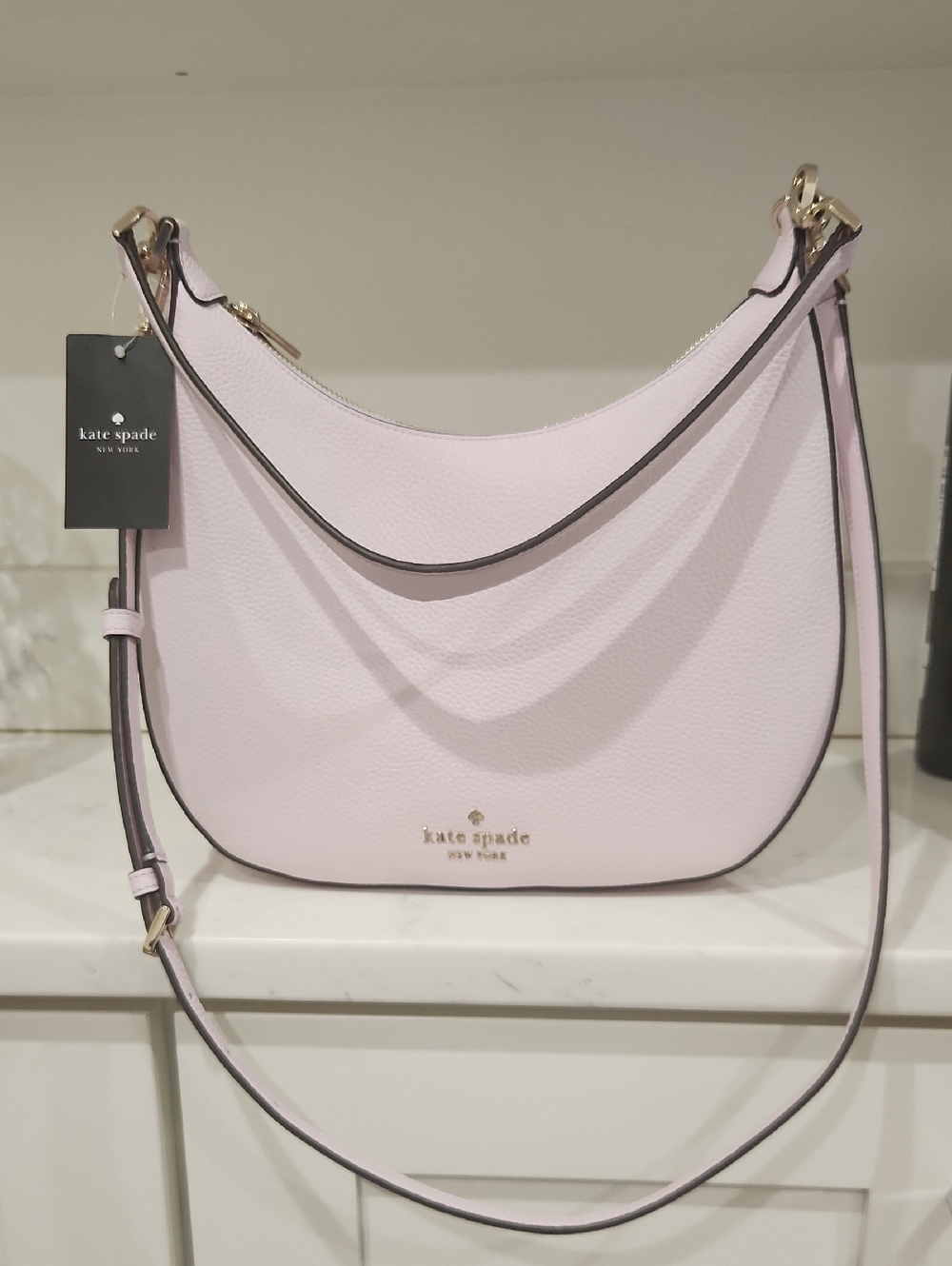 kate spade JANIE Pale Pink Crescent Shoulder Bag Gold Hardware Pebble Leather